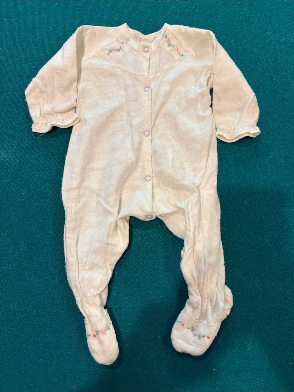 Vintage Plush Cream Footed One-Piece for Baby - Soft Cozy Sleeper with snaps